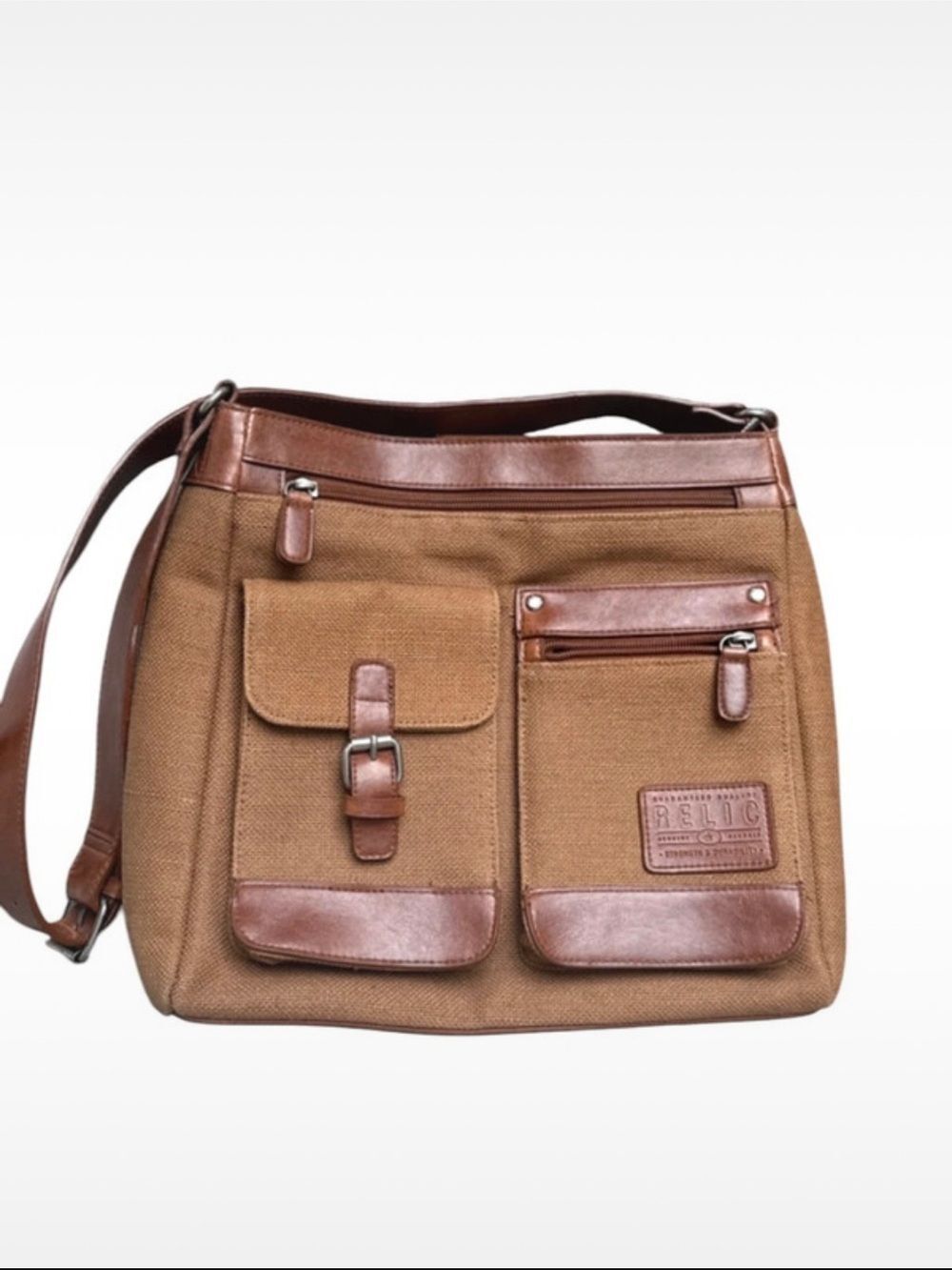 Relic by Fossil Canvas Leather Crossbody Satchel Messenger Bag Purse